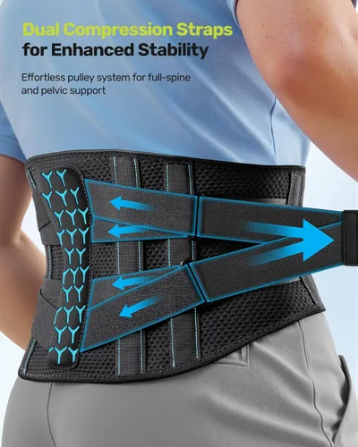 Vista 3 de Rakiie - Cinturón de apoyo lumbar para hombres, con 7 posiciones, cinturón de soporte lumbar ajustable de punto para alivio del dolor, diseño