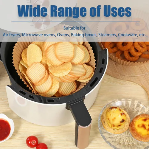 Vista 6 de Forros desechables para freidora de aire de 6.5 pulgadas, 100 unidades de papel pergamino redondo antiadherente para freidora de aire de 3 a 5