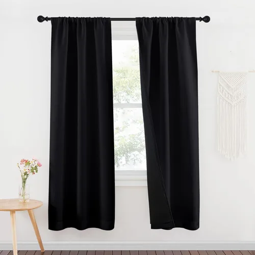 Vista 13 de NICETOWN Biscotti Beige 100% Cortinas opacas de 45" de largo para cocina, bolsillo con varilla para sótano completamente opaco, cortinas térmicas