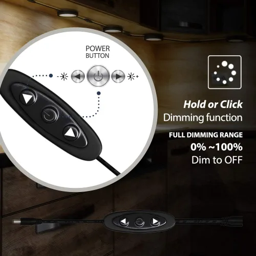 Vista 4 de EShine Luces LED de disco para debajo del gabinete con interruptor de atenuación, regulables, 3 piezas, luces redondas negras para debajo