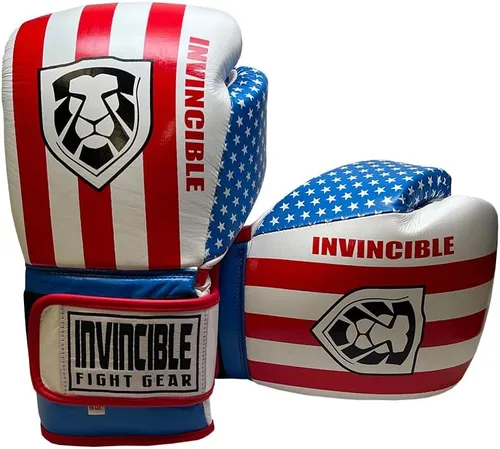 Vista 4 de Invincible Fight Gear Hook and Loop Leather Training Boxing Gloves with USA Flag Colors - Ideal for Boxing, Kickboxing, Muay Thai, MMA for Men Women