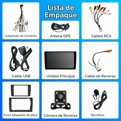 Vista 9 de 10" IPS QLED 1080P Full Touch 2+32G Doble DIN Radio de Coche Audio Video Receptores Estéreo con Apple CarPlay Android Auto Cámara de Visión Trasera