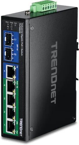 Vista 14 de TRENDnet Interruptor industrial Gigabit PoE+ de 7 puertos de riel DIN, TI-PG62, presupuesto de energía PoE de 120 W, 14 Gbps, clasificación IP50