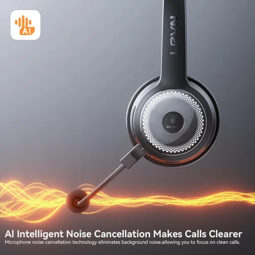 Vista 2 de LEVN Auriculares inalámbricos con micrófono para el trabajo, auriculares inalámbricos (base de carga, cancelación de ruido y botón de silencio)