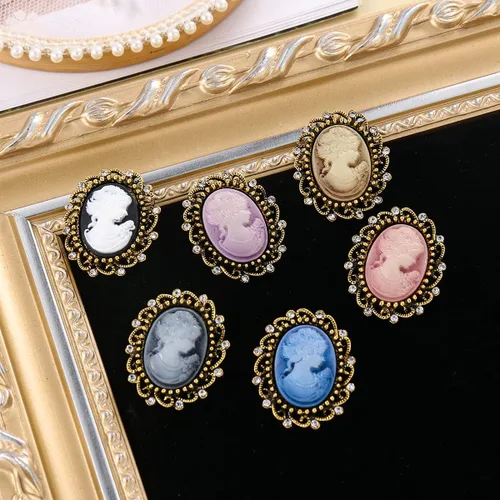 Vista 7 de MEEDOZ Juego de broches de flores de camafeo victoriano de diamantes de imitación multicolor para mujer