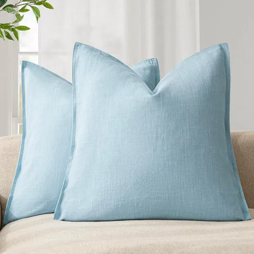 Vista 29 de Foindtower Paquete de 2 fundas de almohada decorativas de lino y liso, funda de cojín decorativa suave, estilo bohemio campestre para silla, sofá