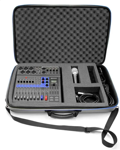 CASEMATIX Estuche mezclador de equipo de música compatible con Zoom LiveTrak L-8 Podcast Mixer o PodTrak P8 grabadora y accesorios de micrófono,