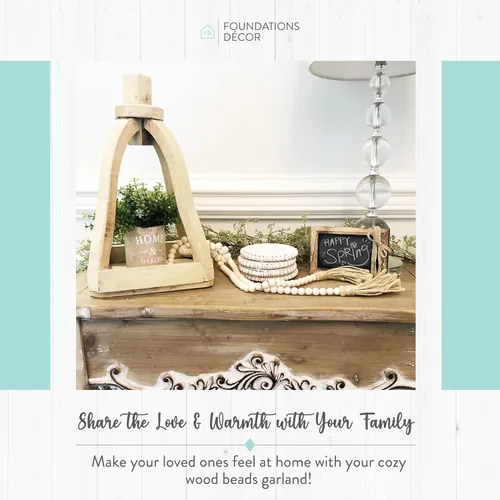 Vista 8 de Foundations Décor - Guirnalda de cuentas de madera bohemia con borlas, cuentas bohemias para decoración del hogar para estantes, mesa, pared