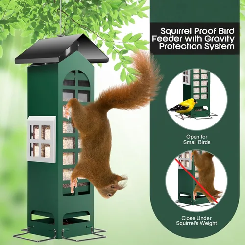 Vista 3 de Comedero para pájaros con protección contra la gravedad a prueba de ardillas, comederos de metal de Jay azul para colgar al aire libre, comederos