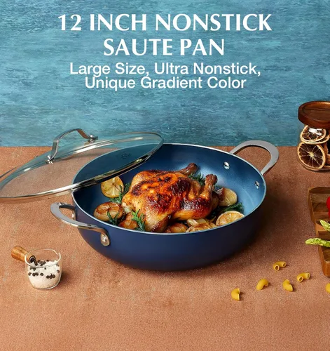 Vista 7 de KOCH SYSTEME CS Sartén para Saltear de 12 Pulgadas, Sartén Profunda para Freír de 5.5 Cuartos, Sartén para Saltear Antiadherente de Cerámica Libre