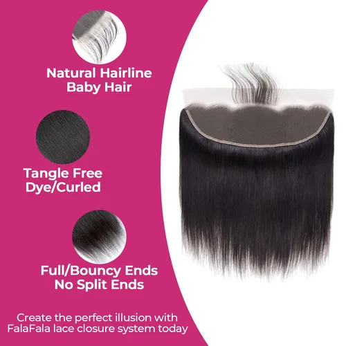 Vista 4 de REAL Cabello humano lacio 13x4 frontal de oreja a oreja, encaje transparente suizo prearrancado, cierre frontal virgen, parte libre, derretimiento