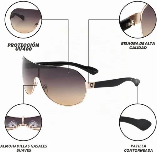Vista 6 de Khan Shuttle - Gafas de sol de una pieza con escudo Negro dorado