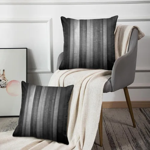 Vista 5 de Emvency Juego de 2 fundas de almohada de 18 x 18 pulgadas, diseño de rayas negras y grises, textura de vidrio abstracto y rayas oscuras, fundas