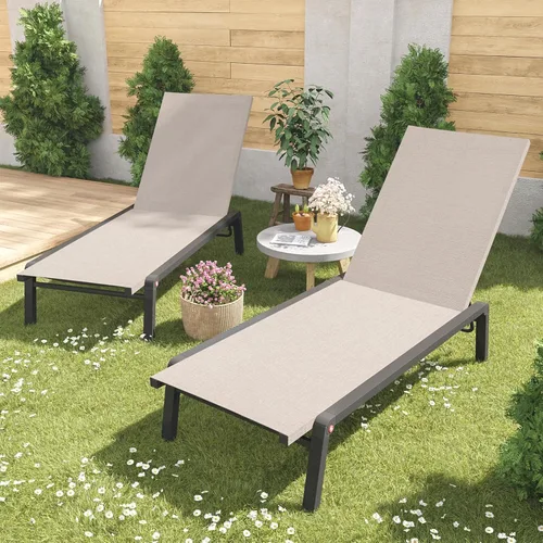 Vista 2 de Juego de 2 tumbonas para patio con 4 respaldos ajustables, tumbona plegable de aluminio reclinable para exteriores, junto a la piscina, bronceado