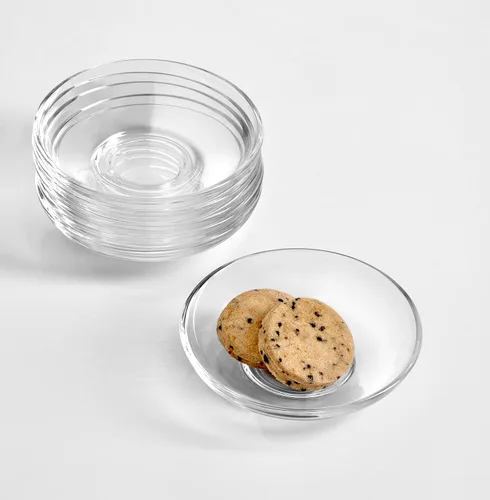 Vista 2 de Pasabahce Juego de 6 platillos de vidrio transparente de alta calidad, seguros en microondas, ideales para servir galletas, aperitivos, frutas, café