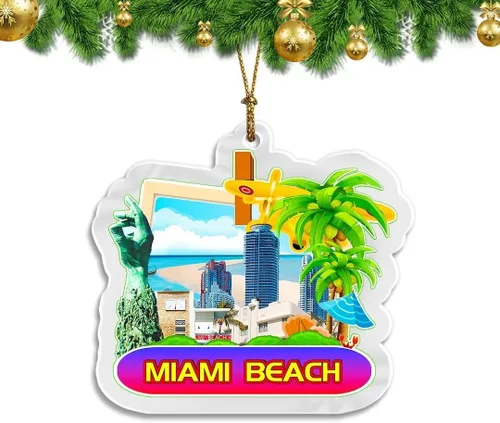 Miami Beach Florida USA Adorno de Navidad acrílico transparente de doble cara decoración de árbol colgante de recuerdo de viaje colección turística