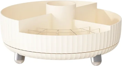 Makeup Organizer Box Rotating Makeup Brush Holder Desktop Storage Box Make Up Container(Beige)