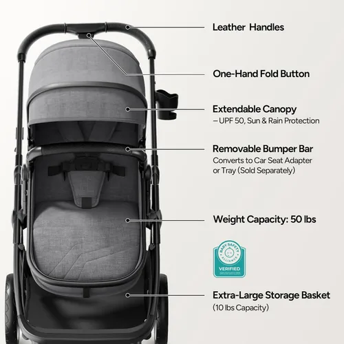 Vista 6 de Mompush Wiz - Cochecito de bebé 2 en 1 con modo moisés, cochecito convertible para recién nacidos y niños pequeños con asiento reversible y toldo