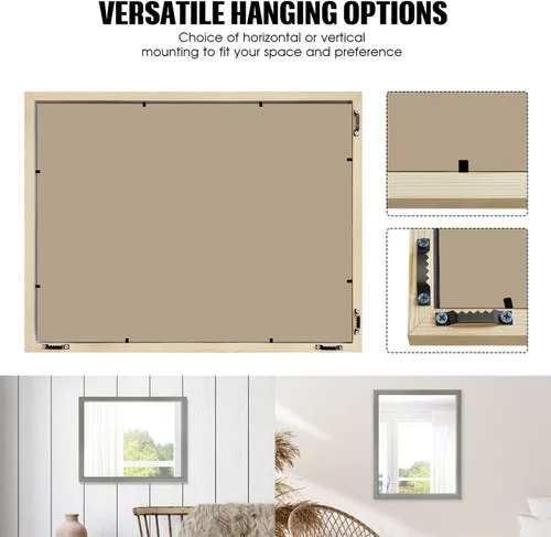 Vista 6 de VASUHOME Espejo de madera rústica para pared, 20 x 28 pulgadas, espejo de decoración de granja hecho a mano, perfecto para baño, dormitorio
