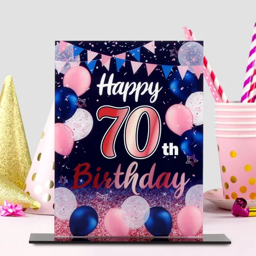 Vista 36 de LINGTEER Decoración de cumpleaños, soporte para globos, centros de mesa de acrílico, póster impreso de feliz 50 cumpleaños, centros de mesa de Negro