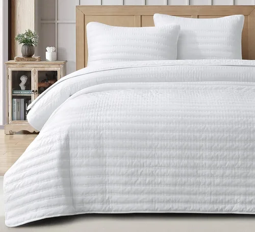 Chezmoi Collection Valkyrie - Juego de edredón de 3 piezas, color blanco, tamaño Queen, juego de colcha acolchada ligera de microfibra súper suave