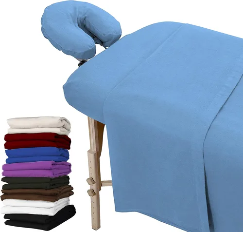 Vista 17 de London Linens Juego de sábanas extra gruesas de 3 piezas para mesa de masaje, franela de algodón 100% natural, incluye funda para mesa de masaje