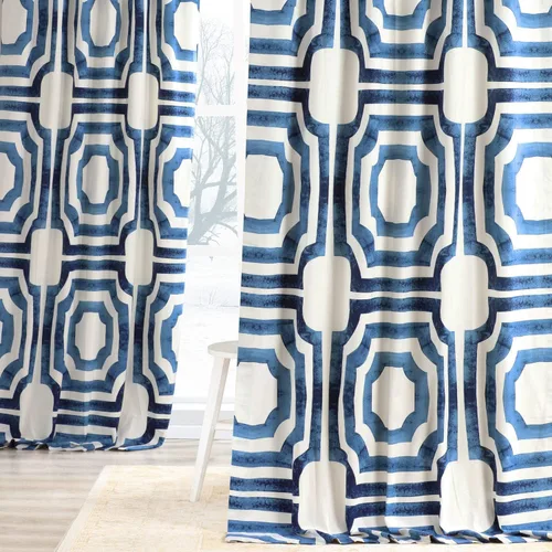 Vista 2 de HPD Half Price Drapes Cortinas de algodón impresas para sala de estar 50 X 84 (1 panel), PRTW-D23B-84, azul meca