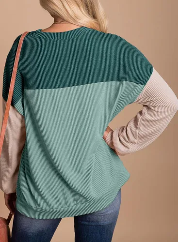 Vista 2 de Dokotoo Camisas de manga larga con cuello redondo y bloque de color para mujer, a la moda 2024