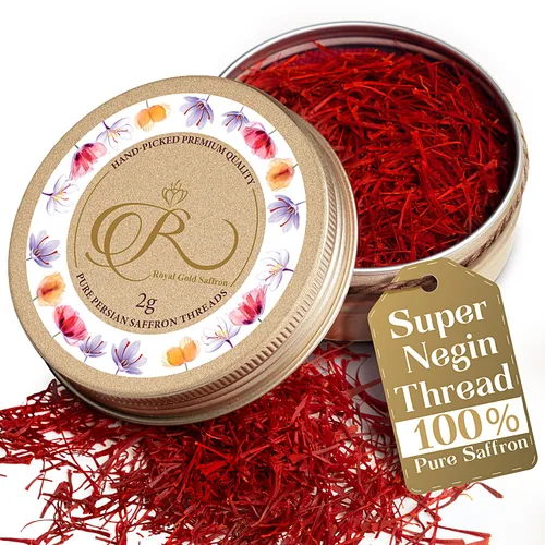 Royal Gold Saffron – Hilos de azafrán Super Negin Premium, Grado A+ | Especia Gourmet Seleccionada por Chefs para Paella, Arroz, Risotto, Tés,