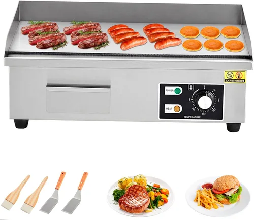 Vista 8 de Plancha eléctrica comercial de 14 pulgadas, plancha de encimera de acero inoxidable, parrilla eléctrica superior plana con cepillo de pala,
