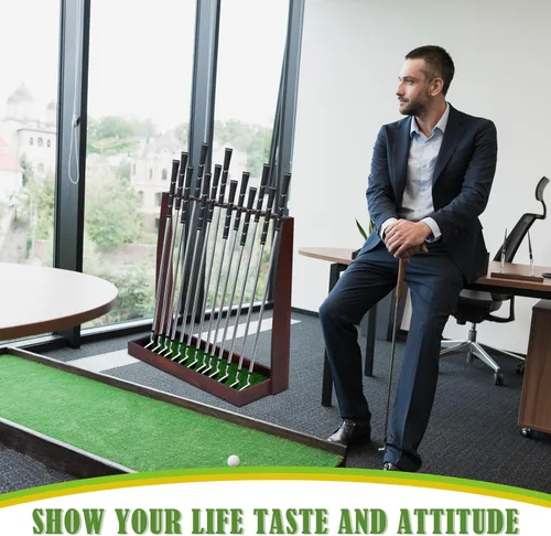 Vista 7 de Lenwen Soporte de madera para palos de golf, soporte para palos de golf, estante de exhibición de madera, estante de exhibición de piso, organizador