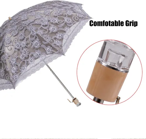 Vista 6 de Orgrimmar Sombrilla de encaje para mujer, protección UV, UPF 50+, ligera y portátil, plegable, color negro