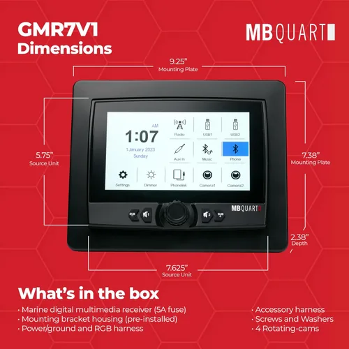 Vista 4 de MB Quart Sistema de audio de doble zona estéreo de coche con pantalla táctil portátil para barco y UTV, negro
