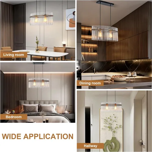Vista 8 de Candelabro Moderno de Cristal de 2 Luces D23.6 Candelabro de Comedor Sobre Mesa Lámpara Colgante Contemporánea Altura Ajustable E26 para Sala