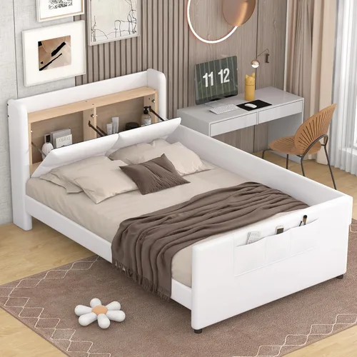 Vista 122 de Elegante cama con plataforma tapizada de terciopelo de tamaño Queen con cabecero, para niños, niñas y adolescentes (beige @cabecero/, Queen)