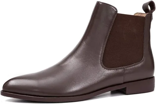 Vista 8 de ONEENO Botas Chelsea de cuero con punta puntiaguda para mujer