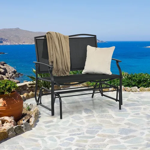 Vista 9 de Giantex Bancos planeadores de patio para exteriores, silla mecedora con marco de acero, capacidad de 400 libras, balancín de columpio para patio