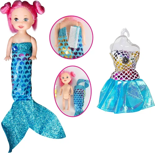 Vista 7 de Muñeca Princesa con Set de Juego de Sirenita y Delfín Rosa, Muñecas de Cabello Rubio con Accesorios, Regalo para Niñas de 3 a 7 Años