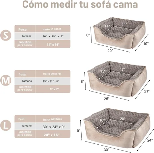 Vista 4 de JOEJOY - Cama rectangular para perros grandes, medianos y pequeños - Cama de sofá ortopédica lavable, suave y transpirable para cachorros