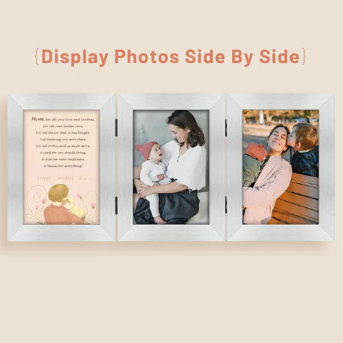 Vista 144 de Golden State Art - Marco decorativo con bisagras para mesa, escritorio, 3 aberturas verticales, con cristal real