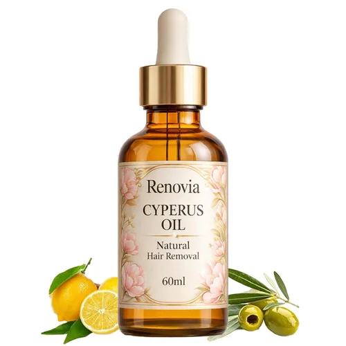 Renovia Cyperus Rotundus Oil, Herbal Hair Removal Serum with Peppermint – Moisturizing, Soothing Oil for Smooth-Looking Skin. Gentle Enough for All