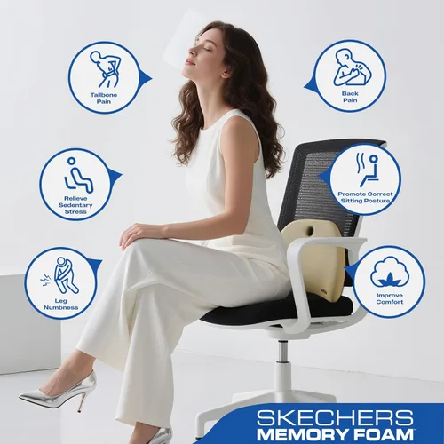 Vista 7 de Skechers Almohada de apoyo lumbar para silla de oficina, almohada lumbar de espuma viscoelástica, alivio del dolor de espalda baja, almohada