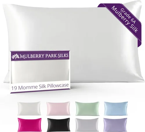 Vista 11 de Mulberry Park Funda de almohada 100% seda, 19 momme, seda de morera grado 6A, cierre de sobre profundo, color negro/estándar (20 x 26 pulgadas)
