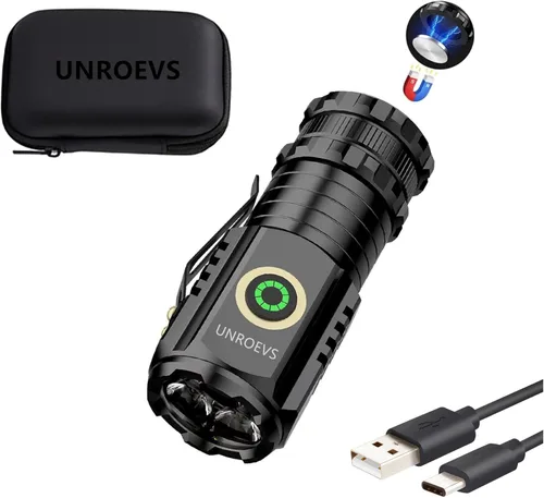Vista 9 de UNROEVS Mini linterna recargable de 2550 lúmenes con carga USB C, pequeñas linternas de alto lúmenes, 5 modos, luz de bolsillo con clip, linterna