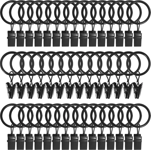 Paquete de 44 anillos de cortina de metal con clips, clips para cortinas con anillos, anillos de cortina de 1 pulgada de diámetro interior, se