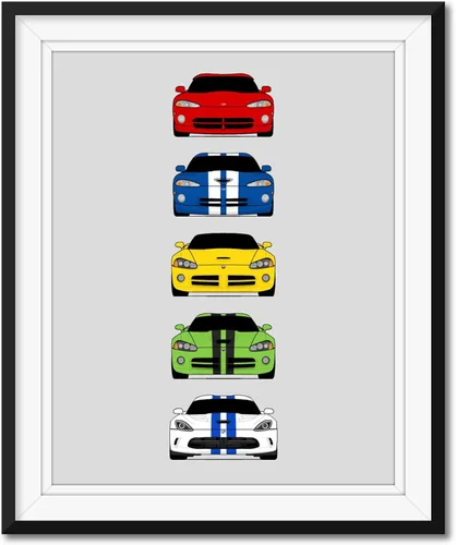 Vista 17 de Custom Car Posters Póster hecho a mano compatible con Dodge Evolution Print Wall Art Décor Best of Dodge Generations, multicolor, 8 x 10 pulgadas