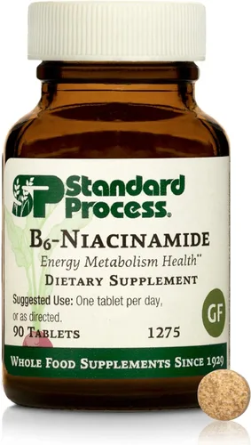 Proceso estándar B6-niacinamida: metabolismo energético, salud cardíaca y suplemento de digestión con vitamina B6, niacina, ácido ascórbico, hongo