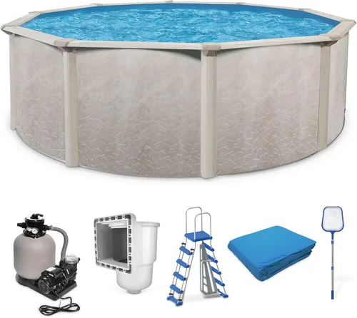 Aquarian - Kit de piscina sobre el suelo con bomba y desnatador de hojas, marco de acero Phoenix, 24 pies, coñac, piscina familiar grande y