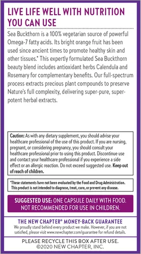 Vista 7 de New Chapter Supercritical Omega 7 con espino cerval de mar + ácidos grasos de origen vegetal + Omega 7 + ingredientes sin OMG - 60 cápsulas