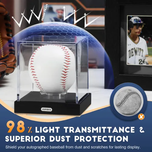 Vista 3 de JupDec Estuche de exhibición de béisbol, soporte de béisbol de acrílico transparente con forma de cubo y base duradera, caja de soporte